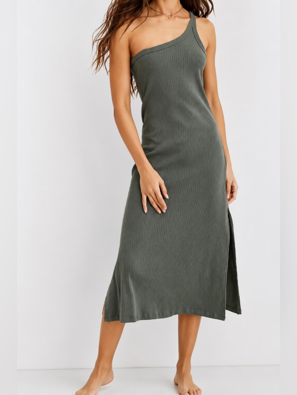 Aerie green one shoulder midi dress, medium